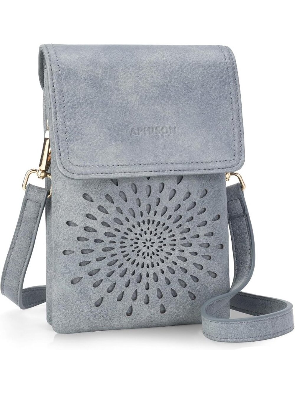 Women's Blue Small Crossbody Bag Leather Phone Purse With Adjustable Strap
